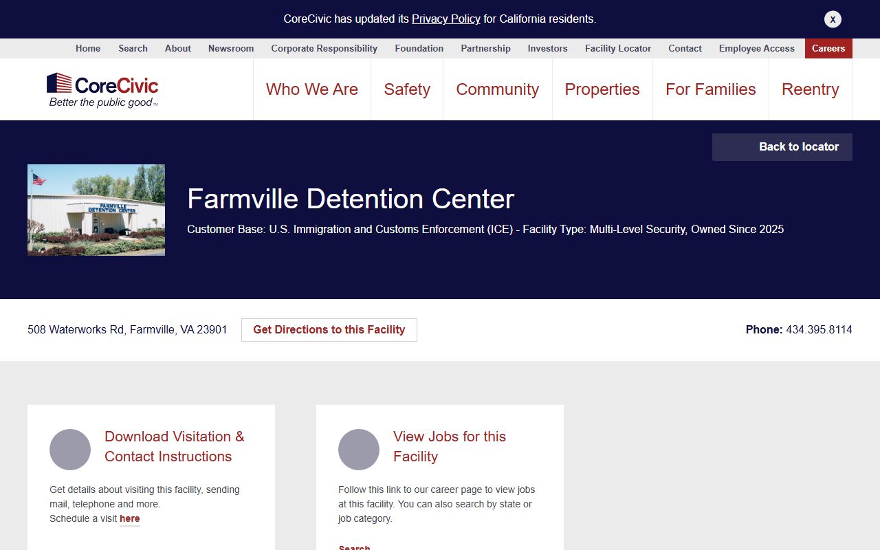 Prince Edward County Farmville Detention Center ICE facility listing